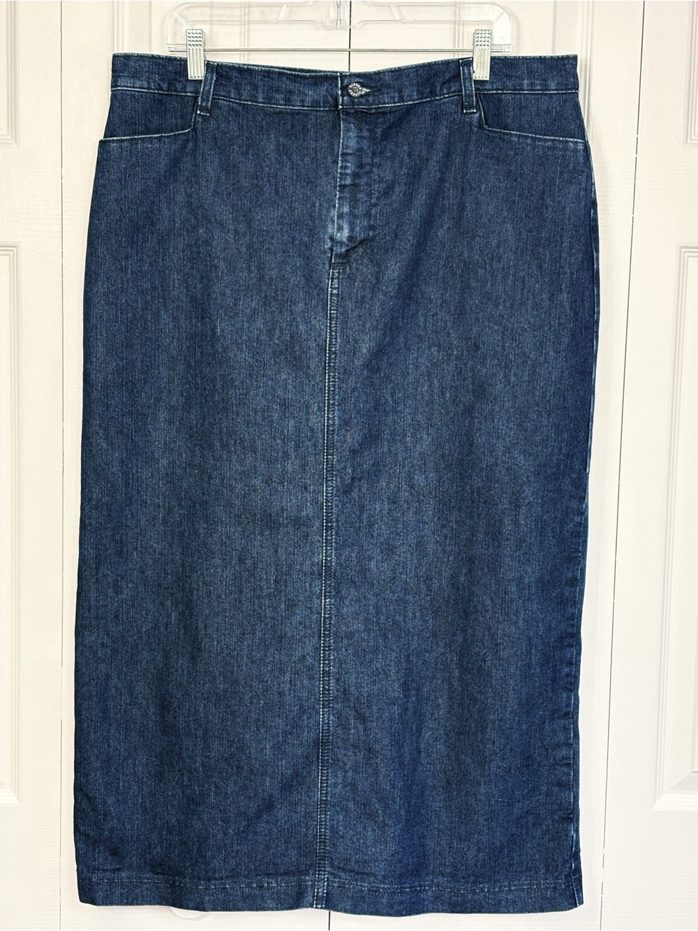 Riders by Lee Classic Dark Wash Blue Denim Long Fitted Pencil Jean Skirt 16